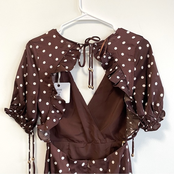NWT 2 Angela Biba Princess Polly Brown Polka Dot Dress - Picture 5 of 7
